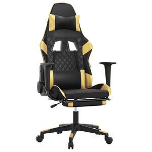 vidaXL Gaming-Stuhl mit Massage & Fu&szlig;st&uuml;tze Schwarz Golden Kunstleder