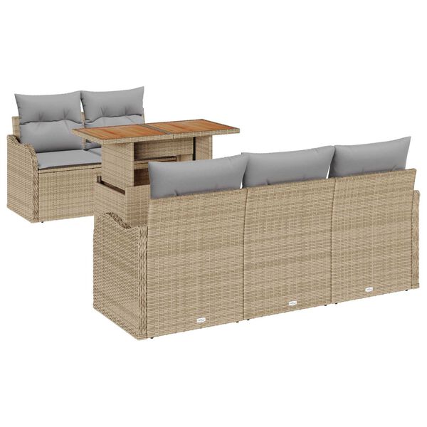 vidaXL Garten-Sofa-Set mit Speicher 6 pcs Beige Poly Rattan