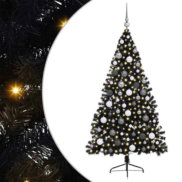 vidaXL K&uuml;nstlicher vorbeleuchteter Weihnachtsbaum Schwarz 180 cm PVC