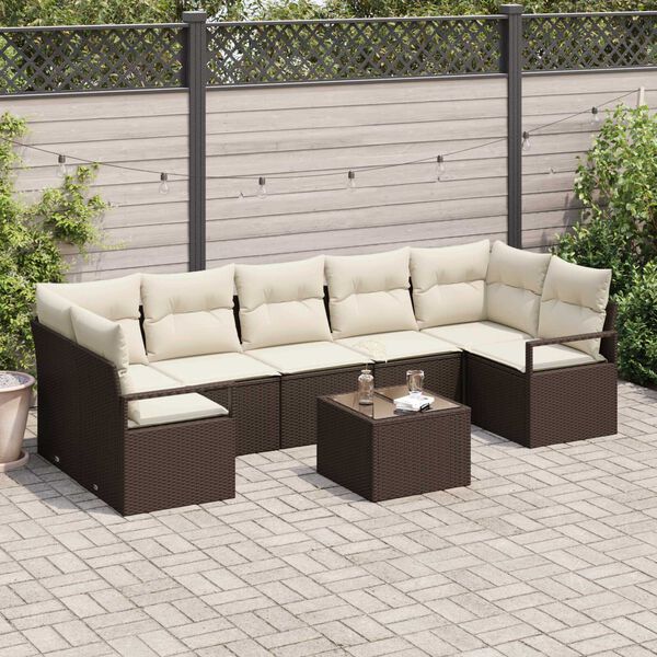 vidaXL Sofa Set 8 pcs Braun und Creme Poly-Rattan