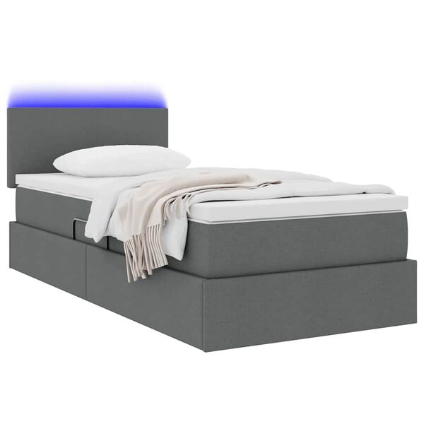 vidaXL Bett mit Stauraum und LED mit LED Dunkelgrau 90 x 200 cm Stoff