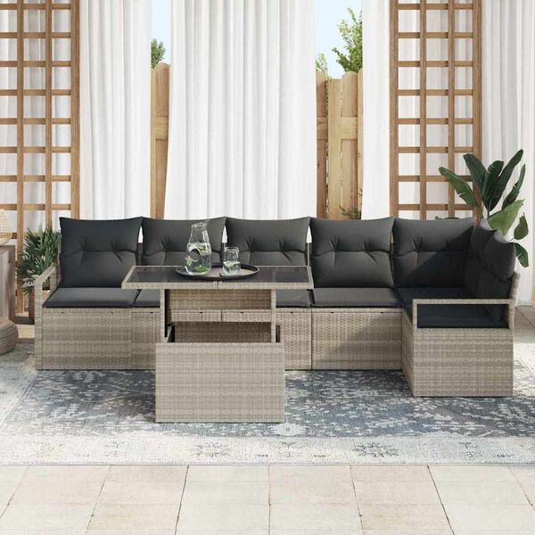 vidaXL Gartensofa-set mit Speicher 7 pcs Hellgrau Poly-Rattan