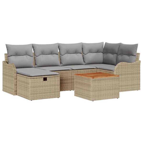 vidaXL Garten-Sofa-Set mit Kissen mit Speicher 7 pcs Beige Poly Rattan