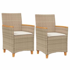 vidaXL Gartenst&uuml;hle mit Kissen 2 Stk. Beige Poly Rattan Massivholz
