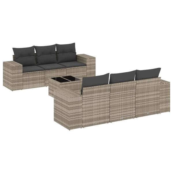 vidaXL 7-tlg. Garten-Sofagarnitur mit Kissen Hellgrau Poly Rattan