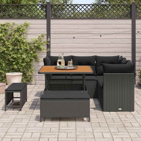 vidaXL Garten-Sofa-Set mit Kissen mit Speicher 8 pcs Schwarz