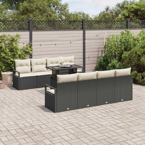 vidaXL Garten-Sofa-Set mit Speicher 9 pcs Schwarz Poly Rattan