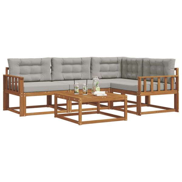 vidaXL Outdoor-Sofagarnitur mit Kissen 5 pcs Nat&uuml;rlich und Hellgrau