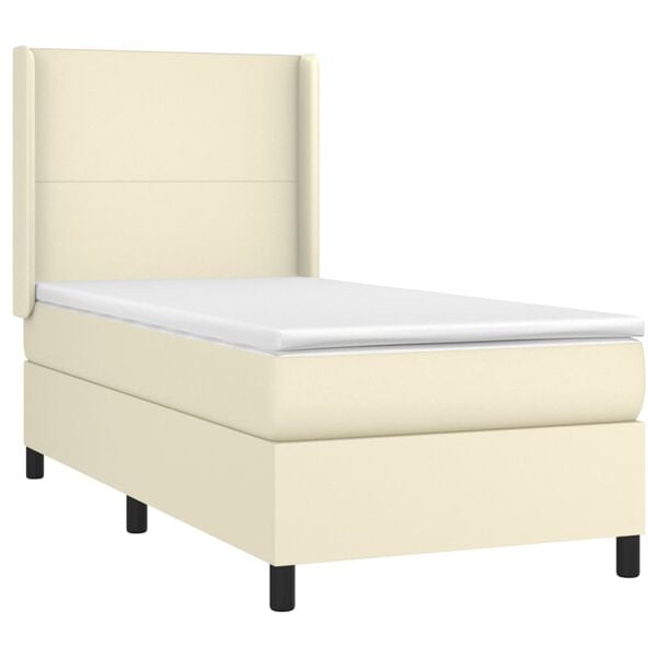 vidaXL Boxspringbett mit Matratze & LED Creme 90x190 cm Kunstleder