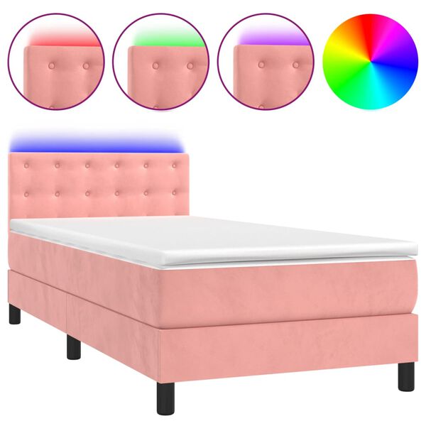 vidaXL Boxspringbett mit Matratze & LED Rosa 100x200 cm Samt