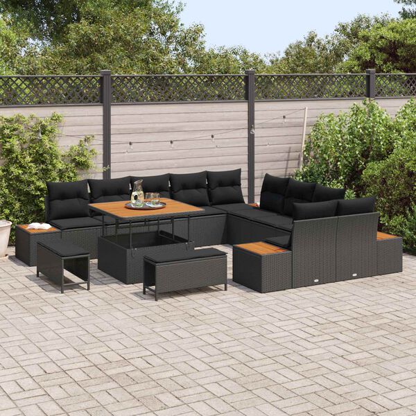 vidaXL Gartensofa-set mit Kissen 13 pcs Schwarz Poly Rattan