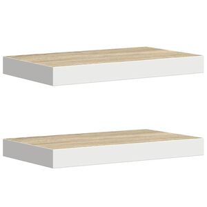 vidaXL Schweberegale 2 Stk. Eichen-Optik und Wei&szlig; 50x23,5x3,8 cm MDF