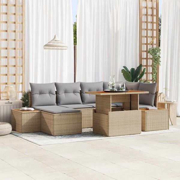 vidaXL Garten-Sofa-Set mit Speicher 7 pcs Beige Poly Rattan