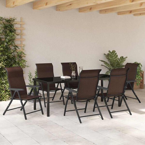 vidaXL Garten Essgruppe 7 pcs Braun Pulverbeschichteter Stahl