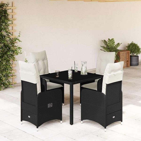 vidaXL 5-tlg. Garten-Bistro-Set mit Kissen Schwarz Poly Rattan