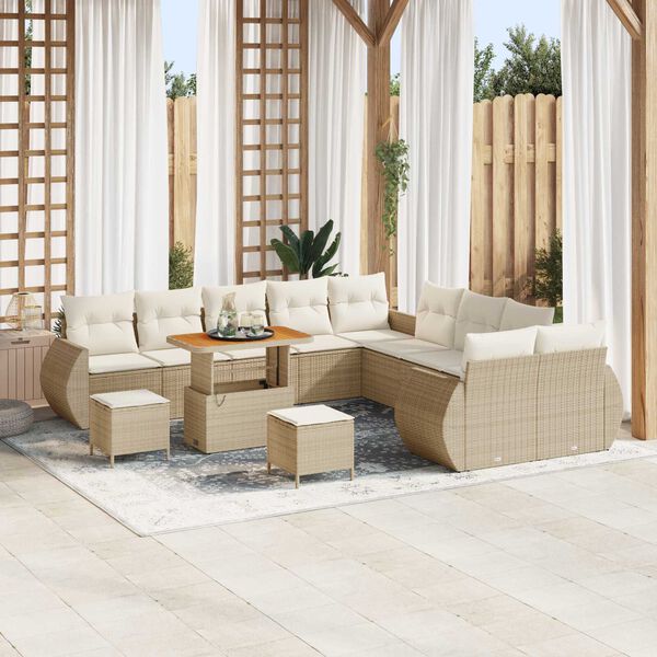 vidaXL Garten-Sofa-Set mit Kissen mit Speicher 13 pcs Beige und Creme
