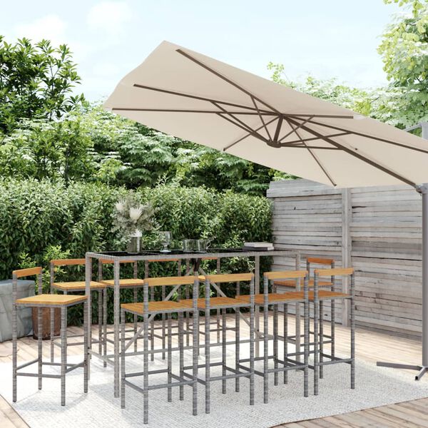 vidaXL 11-tlg. Gartenbar-Set Grau Poly Rattan & Massivholz Akazie