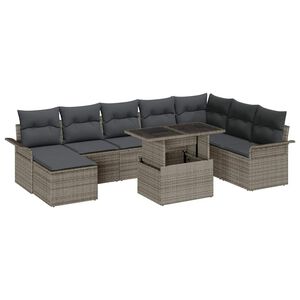 vidaXL Sofa Set mit Kissen 9 pcs Grau Poly-Rattan