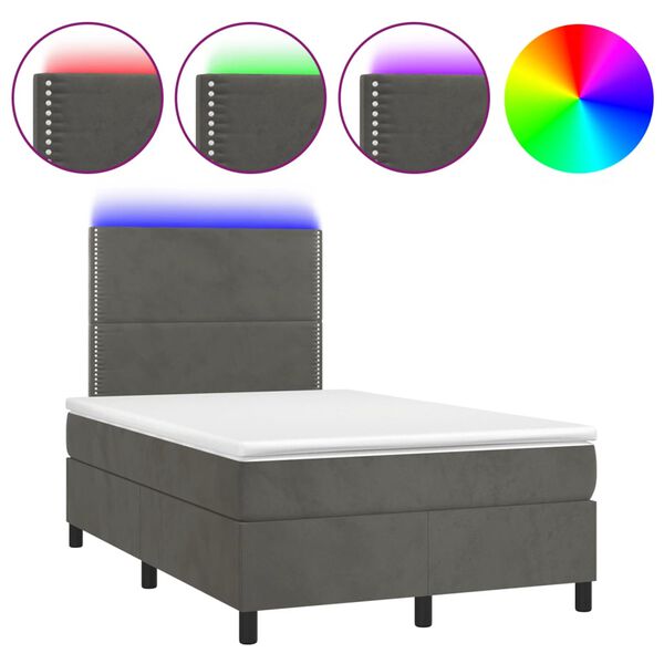 vidaXL Boxspringbett mit Matratze & LED Dunkelgrau 120x190 cm Samt