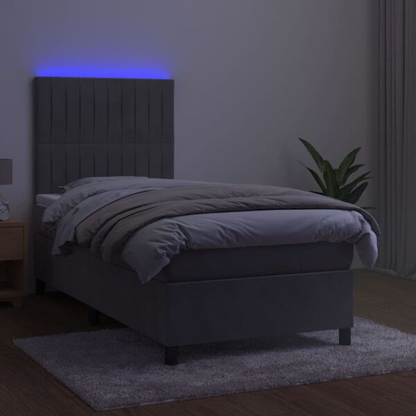 vidaXL Boxspringbett mit Matratze & LED Hellgrau 100x200 cm Samt