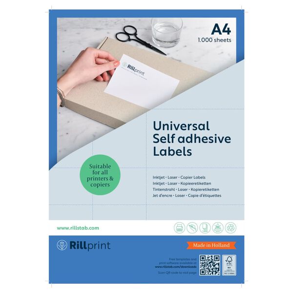 rillprint Selbstklebende Aufkleber Etiketten 210x297 mm 1000 Blatt Wei&szlig;