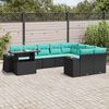 vidaXL 10-teiliges Gartensofa-Set mit Kissen, schwarzes Polyrattan