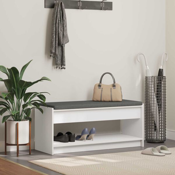 vidaXL Flurbank mit Kissen mit Regal Wei&szlig; 103 x 38 x 45 cm