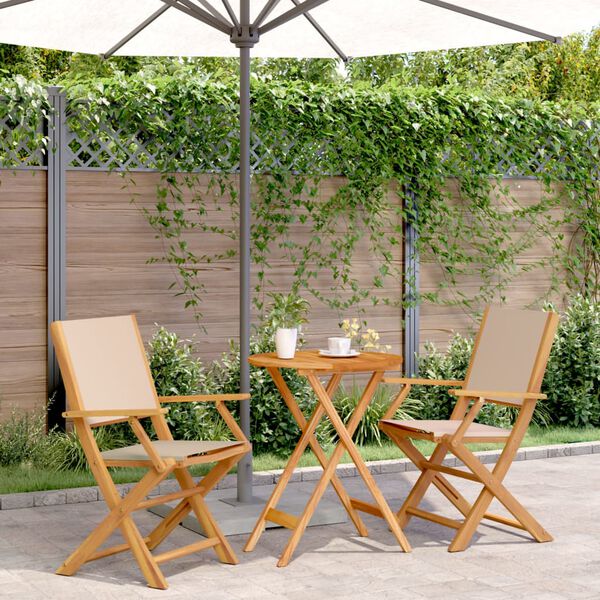 vidaXL 3-tlg. Bistro-Set Beige Stoff und Massivholz