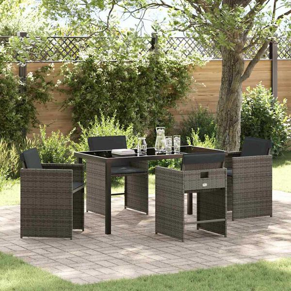 vidaXL Garten Essgruppe 5 pcs Grau Poly-Rattan