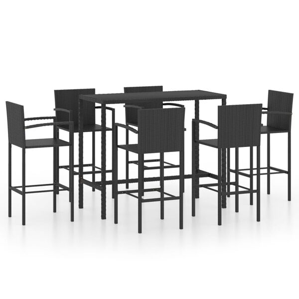 vidaXL 7-tlg. Gartenbar-Set Poly Rattan Schwarz