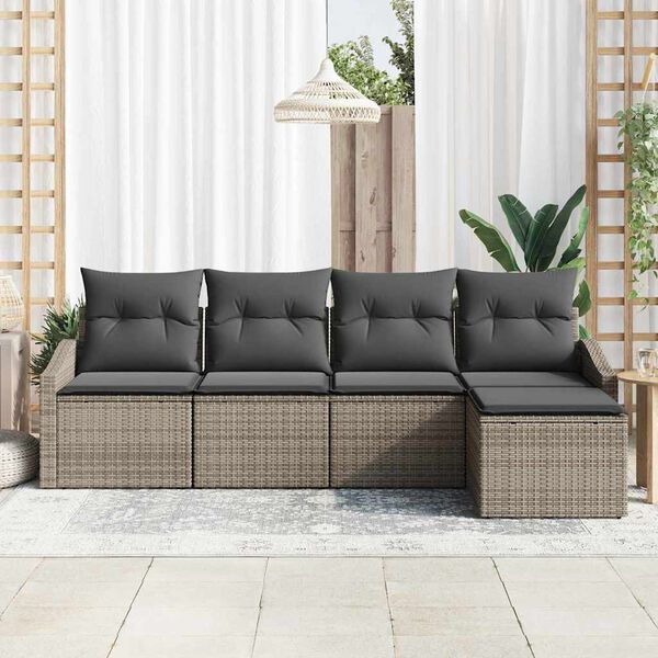 vidaXL Sofa Set mit Kissen 5 pcs Grau Poly Rattan