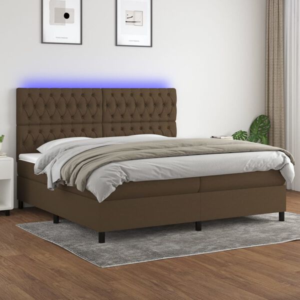 vidaXL Boxspringbett mit Matratze & LED Dunkelbraun 200x200 cm Stoff