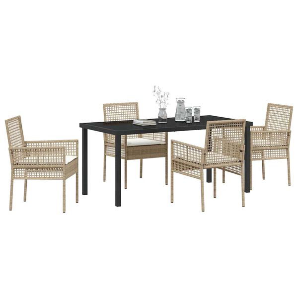 vidaXL Garten Essgruppe mit Kissen 5 pcs Beige Poly-Rattan