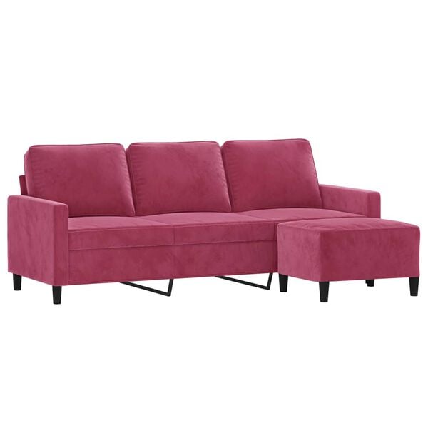 vidaXL 3-Sitzer-Sofa mit Hocker Weinrot 180 cm Samt