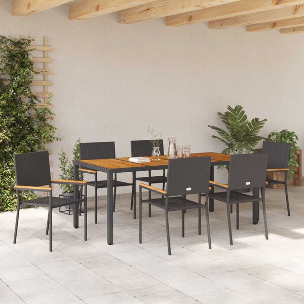 vidaXL Garten Essgruppe 7 pcs Schwarz Poly-Rattan