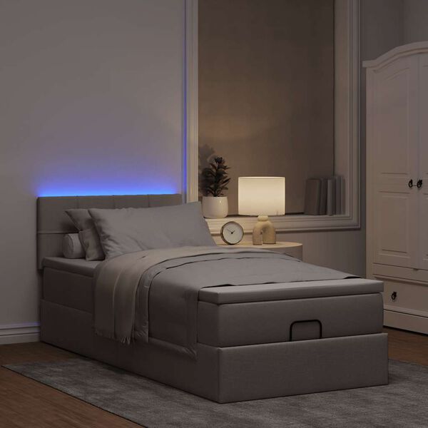 vidaXL Ottoman-Bett mit Matratze & LEDs Taupe 80x200 cm Stoff
