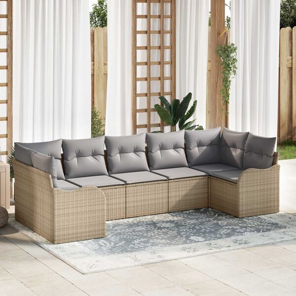 vidaXL Garten-Sofa-Set mit Kissen 7 pcs Beige und Hellgrau Poly Rattan