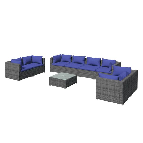 vidaXL 9-tlg. Garten-Lounge-Set mit Kissen Poly Rattan Grau