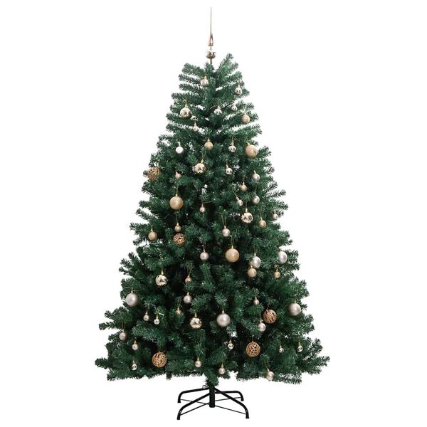 vidaXL K&uuml;nstlicher Weihnachtsbaum Klappbar 300 LEDs & Kugeln 180 cm