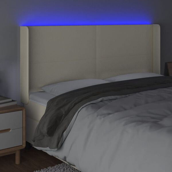 vidaXL LED Kopfteil Creme 183x16x118/128 cm Kunstleder