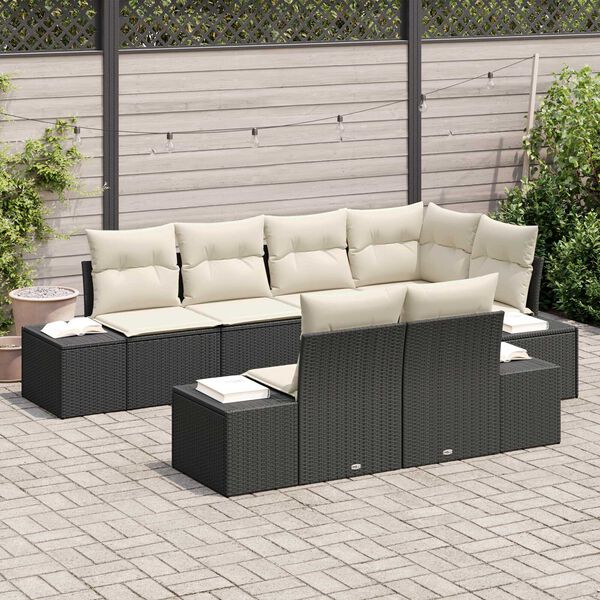 vidaXL Gartensofa-set mit Kissen 7 pcs Schwarz und Creme Poly-Rattan