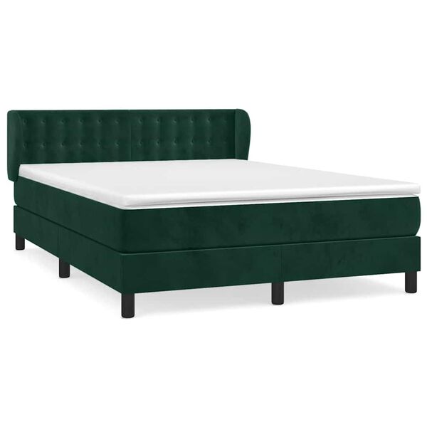 vidaXL Boxspringbett mit Matratze Dunkelgr&uuml;n 140x190 cm Samt