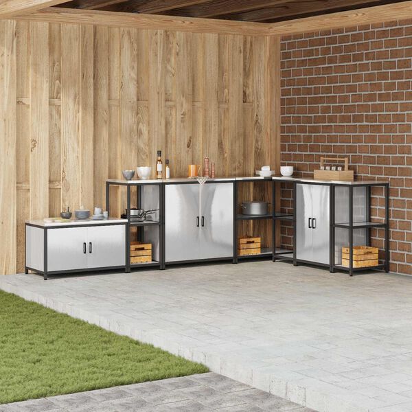 vidaXL K&uuml;chenaufbewahrung mit Regal Silber 60 x 50 x 92 cm Stahl