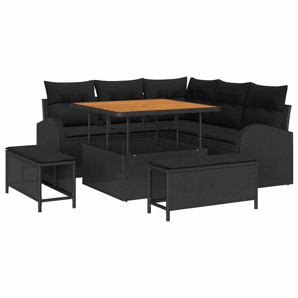 vidaXL Garten-Sofa-Set mit Kissen mit Speicher 8 pcs Schwarz