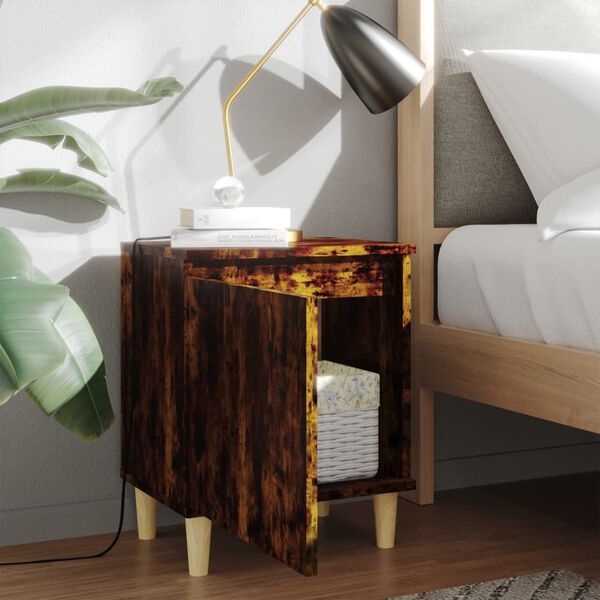 vidaXL Nachttische mit Massivholz-Beinen 2Stk. R&auml;uchereiche 40x30x50cm