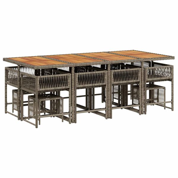 vidaXL 13-tlg. Garten-Essgruppe mit Kissen Grau Poly Rattan