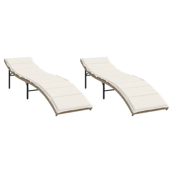 vidaXL Sonnenliegen 2 Stk. mit Auflagen Beige Poly Rattan
