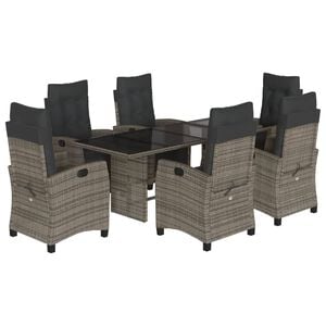vidaXL 7-tlg. Garten-Essgruppe mit Kissen Grau Poly Rattan