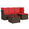 vidaXL 5-tlg. Garten-Sofagarnitur mit Kissen Braun Poly Rattan