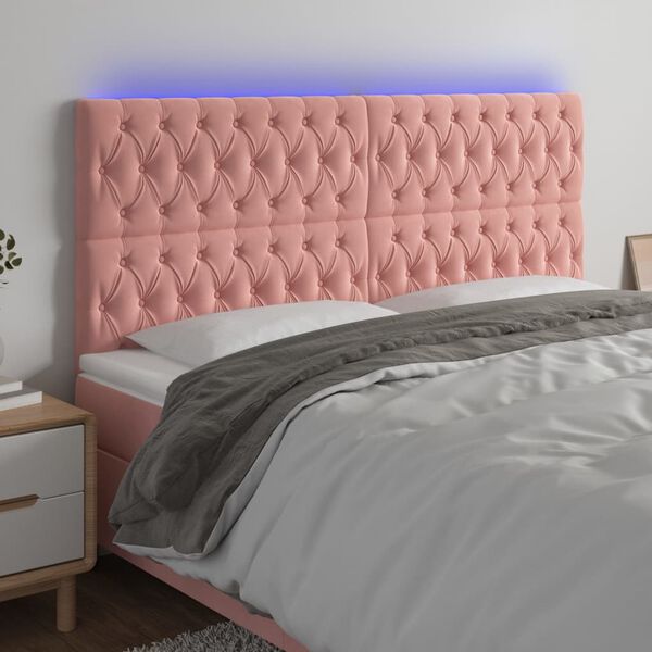 vidaXL LED Kopfteil Rosa 180x7x118/128 cm Samt